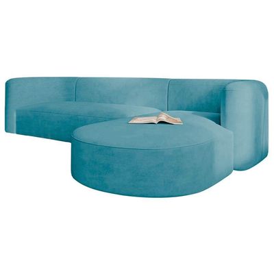 Sofá Modular Celinne Luxuoso Sala De Estar Decoração Luxo 265cm Suede Corano Azul Turquesa