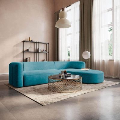 Sofá Modular Celinne Luxuoso Sala De Estar Decoração Luxo 265cm Suede Corano Azul Turquesa