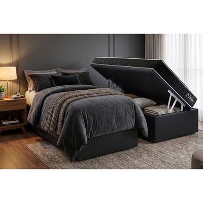 Cama Box Baú Queen + Colchão Ortopédico Kappesberg D28 Anatã´mico Onix + Base Crc Corano Gray