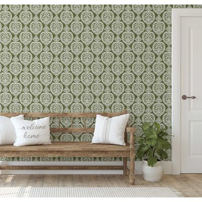 Papel de Parede Coração Verde, Vinil Autoadesivo, Aplicação Fácil Faça Você Mesmo Para Quarto Estilo Fazenda, Sala, Armário - S4Sassy 63,5 cm (L) × 304,8 cm (C) / Verde - Vinil Liso