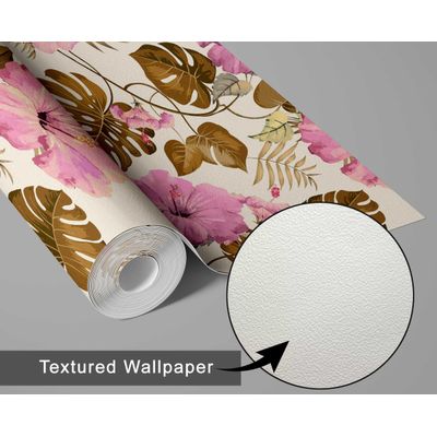 Papel de Parede de Vinil Autoadesivo Floral de Hibisco Verde, Revestimento Decorativo Fácil para Quarto, Sala e Armários - S4Sassy 63,5 cm (L) × 914,4 cm (C) / Verde - Vinil Texturizado
