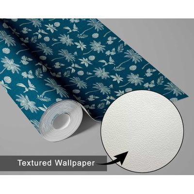Papel de Parede Vinílico Autoadesivo Mini Palmeira Tropical Impermeável Azul, Removível para Quartos, Salas, Locação e Armários - S4Sassy 63,5 cm (L) × 152,4 cm (C) / Azul - Vinil Texturizado