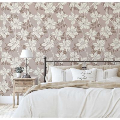 Papel Contact Vinílico Autoadesivo Impermeável Removível Estampa Lily Bloom Tema Natureza para Paredes, Armários e Cômoda Marrom - S4sassy 63,5 cm (L) × 152,4 cm (C) / Marrom - Vinil Texturizado