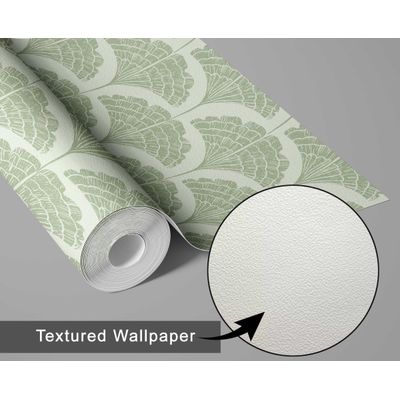 Papel de Parede Vinílico Autoadesivo Folha Leque Chic Impermeável Verde, Revestimento Removível para Quartos, Salas e Armários - S4Sassy 63,5 cm (L) × 304,8 cm (C) / Verde - Vinil Texturizado