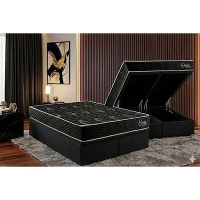 Cama Box Baú Casal + Colchão Ortopédico Kappesberg D28 Anatômico Onix + Base Crc Corano Black