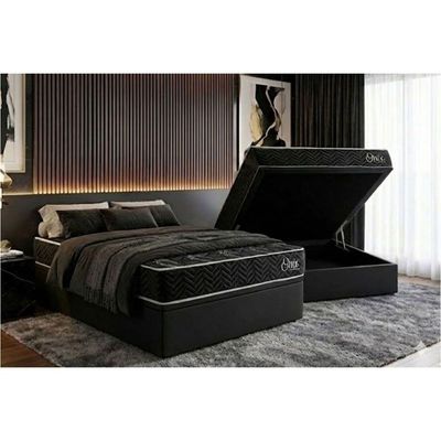 Cama Box Baú Casal + Colchão Ortopédico Kappesberg D28 Anatômico Onix + Base Crc Corano Black