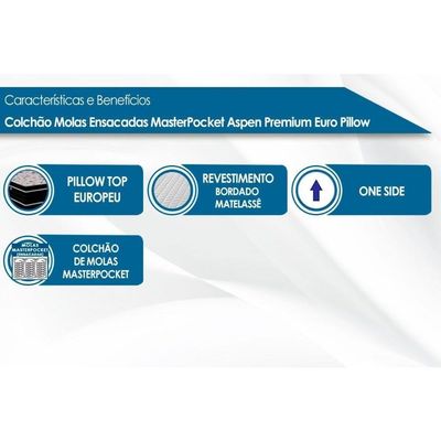 Colchão Casal Molas Masterpocket Ensacadas Aspen Premium Euro Pillow (138x188x26) - Probel