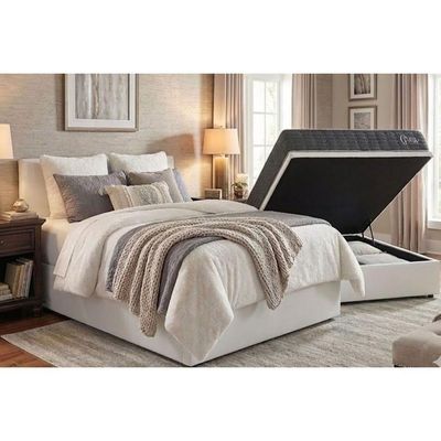 Cama Box Baú Queen + Colchão Anatômico Kappesberg D40 Grise + Base Crc Corano White