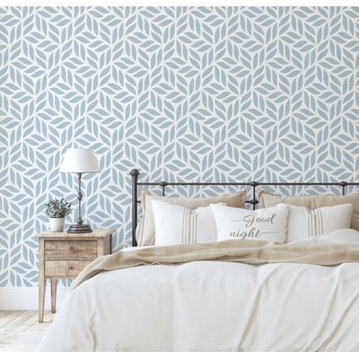 Papel de Parede Moderno Estampa em Grade de Folhas Azul, Vinil Autoadesivo Decorativo Fácil DIY para Quarto, Armários e Sala - S4Sassy 63,5 cm (L) × 304,8 cm (C) / Azul - Vinil Liso