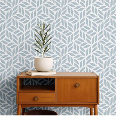 Papel de Parede Moderno Estampa em Grade de Folhas Azul, Vinil Autoadesivo Decorativo Fácil DIY para Quarto, Armários e Sala - S4Sassy 63,5 cm (L) × 304,8 cm (C) / Azul - Vinil Liso