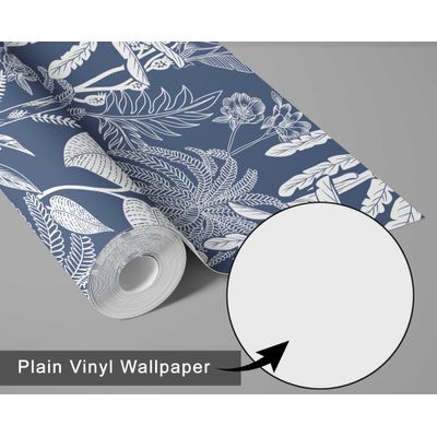 Papel de Parede Vinílico Autoadesivo Estampa Botânica de Selva Impermeável Azul Removível para Quartos, Espaços Alugados, Armários - S4Sassy 63,5 cm (L) × 304,8 cm (C) / Azul - Vinil Liso