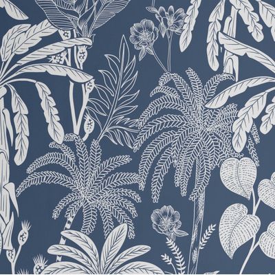 Papel de Parede Vinílico Autoadesivo Estampa Botânica de Selva Impermeável Azul Removível para Quartos, Espaços Alugados, Armários - S4Sassy 63,5 cm (L) × 304,8 cm (C) / Azul - Vinil Liso