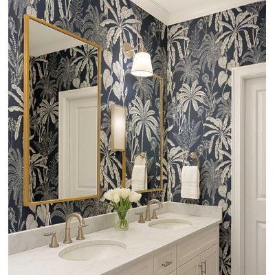 Papel de Parede Vinílico Autoadesivo Estampa Botânica de Selva Impermeável Azul Removível para Quartos, Espaços Alugados, Armários - S4Sassy 63,5 cm (L) × 304,8 cm (C) / Azul - Vinil Liso