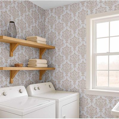 Papel de Parede Contorno Floral Bege, Vinil Autoadesivo Decorativo, Instalação Fácil Faça-Você-Mesmo para Quarto e Sala - S4Sassy 63,5 cm (L) × 304,8 cm (C) / Bege - Vinil Liso