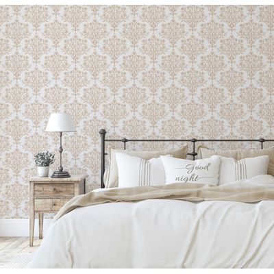 Papel de Parede Contorno Floral Bege, Vinil Autoadesivo Decorativo, Instalação Fácil Faça-Você-Mesmo para Quarto e Sala - S4Sassy 63,5 cm (L) × 304,8 cm (C) / Bege - Vinil Liso