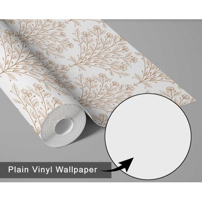 Papel de Parede Contorno Floral Bege, Vinil Autoadesivo Decorativo, Instalação Fácil Faça-Você-Mesmo para Quarto e Sala - S4Sassy 63,5 cm (L) × 304,8 cm (C) / Bege - Vinil Liso