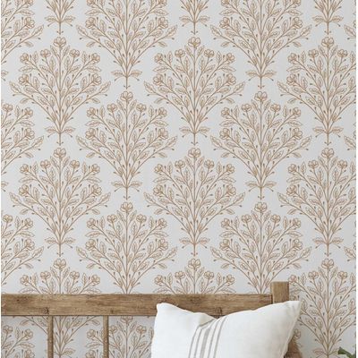 Papel de Parede Contorno Floral Bege, Vinil Autoadesivo Decorativo, Instalação Fácil Faça-Você-Mesmo para Quarto e Sala - S4Sassy 63,5 cm (L) × 304,8 cm (C) / Bege - Vinil Liso