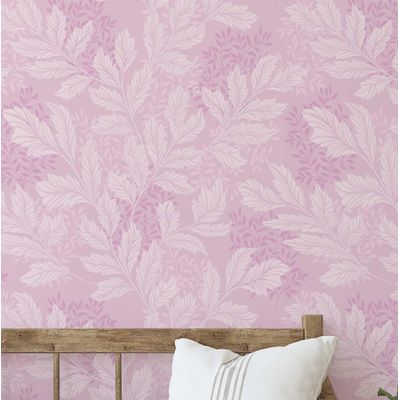Papel de Parede Autoadesivo Motivo Clássico de Folhagem Rosa, Vinil Removível Faça-Você-Mesmo para Parede de Entrada - S4sassy 63,5 cm (L) × 609,6 cm (C) / Rosa - Vinil Liso