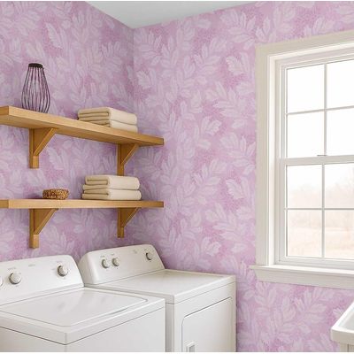 Papel de Parede Autoadesivo Motivo Clássico de Folhagem Rosa, Vinil Removível Faça-Você-Mesmo para Parede de Entrada - S4sassy 63,5 cm (L) × 609,6 cm (C) / Rosa - Vinil Liso