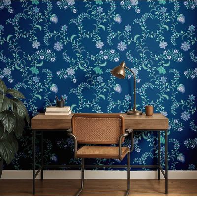 Vinil Autoadesivo Impermeável, Estampa Floral Rústica em Trepadeira Azul, Removível para Sala, Espaços Alugados e Armário - S4Sassy 63,5 cm (L) × 152,4 cm (C) / Azul - Vinil Liso