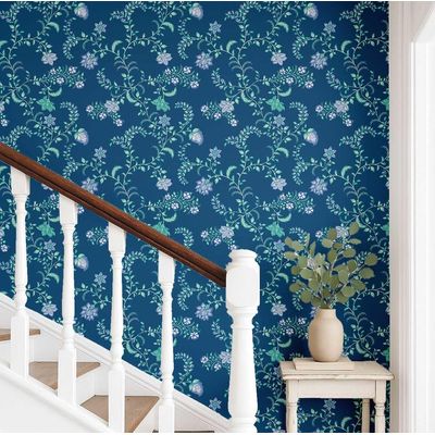 Vinil Autoadesivo Impermeável, Estampa Floral Rústica em Trepadeira Azul, Removível para Sala, Espaços Alugados e Armário - S4Sassy 63,5 cm (L) × 152,4 cm (C) / Azul - Vinil Liso