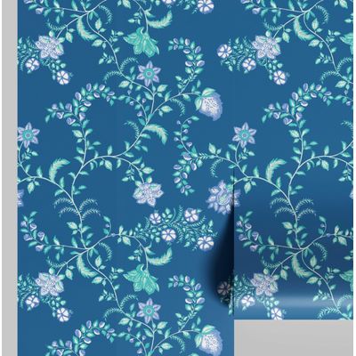 Vinil Autoadesivo Impermeável, Estampa Floral Rústica em Trepadeira Azul, Removível para Sala, Espaços Alugados e Armário - S4Sassy 63,5 cm (L) × 152,4 cm (C) / Azul - Vinil Liso