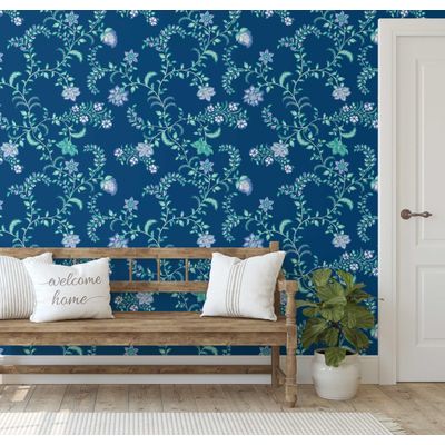 Vinil Autoadesivo Impermeável, Estampa Floral Rústica em Trepadeira Azul, Removível para Sala, Espaços Alugados e Armário - S4Sassy 63,5 cm (L) × 152,4 cm (C) / Azul - Vinil Liso