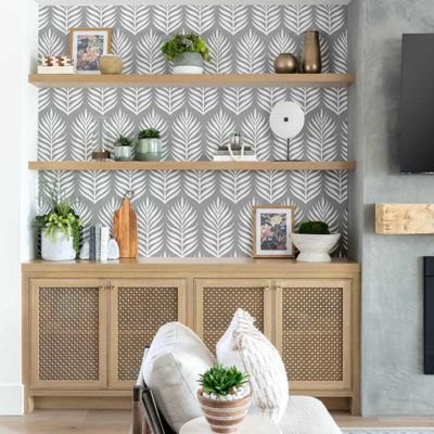 Papel de Parede Vinílico Autoadesivo Removível Folha de Palmeira Impermeável Cinza para Quarto, Sala, Locatários e Armários - S4Sassy 63,5 cm (L) × 914,4 cm (C) / Cinza - Vinil Liso