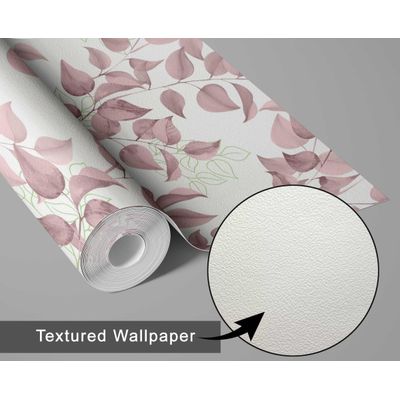 Papel de Parede Vinílico Autoadesivo Folhas Aquarela Chique Impermeável Rosa, Removível para Quartos, Salas, Locatários e Armários - S4Sassy 63,5 cm (L) × 914,4 cm (C) / Rosa - Vinil Texturizado