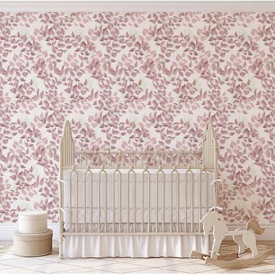 Papel de Parede Vinílico Autoadesivo Folhas Aquarela Chique Impermeável Rosa, Removível para Quartos, Salas, Locatários e Armários - S4Sassy 63,5 cm (L) × 914,4 cm (C) / Rosa - Vinil Texturizado