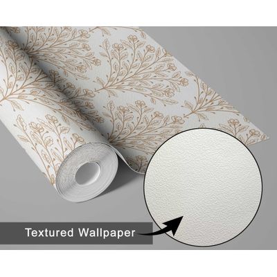 Papel de Parede Contorno Floral Bege, Vinil Autoadesivo Decorativo, Instalação Fácil Faça-Você-Mesmo para Quarto e Sala - S4Sassy 63,5 cm (L) × 914,4 cm (C) / Bege - Vinil Texturizado