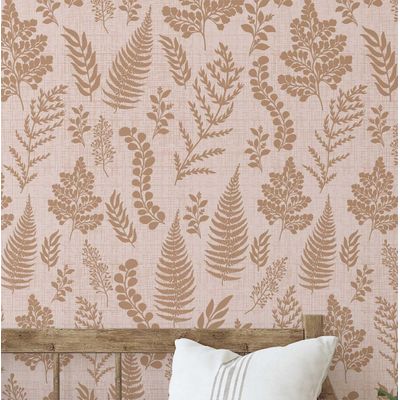 Papel de Parede Vinílico Autoadesivo Removível, Botânica Chic, Bege Impermeável, para Quartos, Salas, Locação e Armários - S4Sassy 63,5 cm (L) × 152,4 cm (C) / Bege - Vinil Texturizado