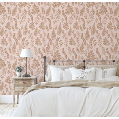Papel de Parede Vinílico Autoadesivo Removível, Botânica Chic, Bege Impermeável, para Quartos, Salas, Locação e Armários - S4Sassy 63,5 cm (L) × 152,4 cm (C) / Bege - Vinil Texturizado