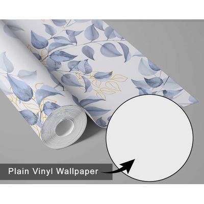 Papel de Parede Vinílico Autoadesivo Chic Folhas Aquareladas Impermeável - Azul, Removível para Quartos, Sala, Armários e Locação - S4Sassy 63,5 cm (L) × 609,6 cm (C) / Azul - Vinil Texturizado