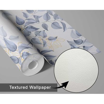 Papel de Parede Vinílico Autoadesivo Chic Folhas Aquareladas Impermeável - Azul, Removível para Quartos, Sala, Armários e Locação - S4Sassy 63,5 cm (L) × 609,6 cm (C) / Azul - Vinil Texturizado