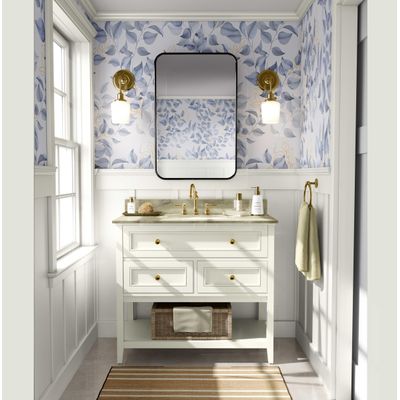 Papel de Parede Vinílico Autoadesivo Chic Folhas Aquareladas Impermeável - Azul, Removível para Quartos, Sala, Armários e Locação - S4Sassy 63,5 cm (L) × 609,6 cm (C) / Azul - Vinil Texturizado