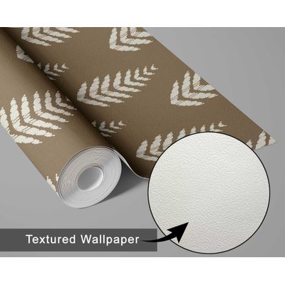 Vinil Autoadesivo Estampa Ikat de Folhas Impermeável Marrom Removível Estilo Asiático Para Quartos, Salas e Armários - S4Sassy 63,5 cm (L) × 914,4 cm (C) / Marrom - Vinil Texturizado