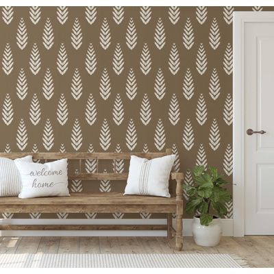 Vinil Autoadesivo Estampa Ikat de Folhas Impermeável Marrom Removível Estilo Asiático Para Quartos, Salas e Armários - S4Sassy 63,5 cm (L) × 914,4 cm (C) / Marrom - Vinil Texturizado