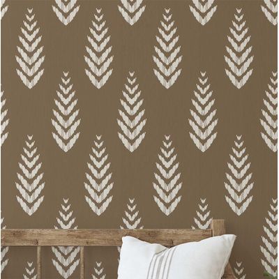 Vinil Autoadesivo Estampa Ikat de Folhas Impermeável Marrom Removível Estilo Asiático Para Quartos, Salas e Armários - S4Sassy 63,5 cm (L) × 914,4 cm (C) / Marrom - Vinil Texturizado