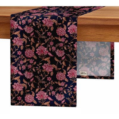 Caminho de Mesa em Sarja de Algodão, Design Floral Artesanal, Lavável, 36 cm de Largura para Cozinha, Sala de Estar e Eventos - Vargottam 35,56 Cm (L) × 228,6 Cm (C) / Azul