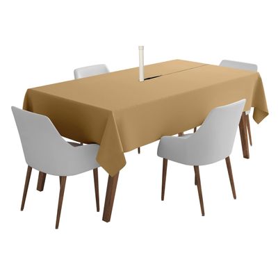 Toalhas de Mesa Impermeáveis para Interior e Exterior, Capas de Mesa Primavera/Verão para Mesa Circular, Churrasco e Piquenique - Vargottam 147,32 Cm × 304,8 Cm – Com Furo Para Guarda-Sol / Bege
