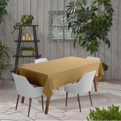 Toalhas de Mesa Impermeáveis para Interior e Exterior, Capas de Mesa Primavera/Verão para Mesa Circular, Churrasco e Piquenique - Vargottam 147,32 Cm × 304,8 Cm – Com Furo Para Guarda-Sol / Bege