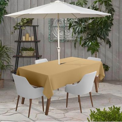Toalhas de Mesa Impermeáveis para Interior e Exterior, Capas de Mesa Primavera/Verão para Mesa Circular, Churrasco e Piquenique - Vargottam 147,32 Cm × 304,8 Cm – Com Furo Para Guarda-Sol / Bege