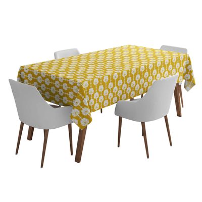 Toalhas de Mesa Impermeáveis para Uso Interno e Externo para Pátio - Capas Primavera/Verão para Quintal, Churrasco e Piquenique - Vargottam 147,32 Cm × 304,8 Cm – Com Furo Para Guarda-Sol / Amarelo