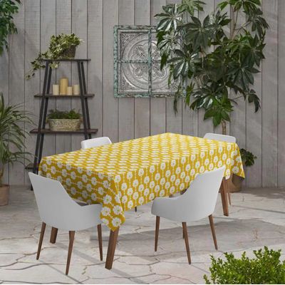 Toalhas de Mesa Impermeáveis para Uso Interno e Externo para Pátio - Capas Primavera/Verão para Quintal, Churrasco e Piquenique - Vargottam 147,32 Cm × 304,8 Cm – Com Furo Para Guarda-Sol / Amarelo