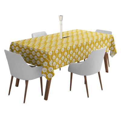 Toalhas de Mesa Impermeáveis para Uso Interno e Externo para Pátio - Capas Primavera/Verão para Quintal, Churrasco e Piquenique - Vargottam 147,32 Cm × 304,8 Cm – Com Furo Para Guarda-Sol / Amarelo
