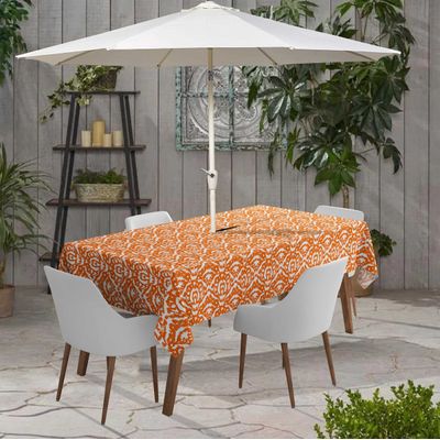 Toalha de Mesa Interna/Externa Impermeável para Pátio, Capa de Mesa Primavera/Verão para Quintal/Churrasco/Piquenique - Vargottam 147,32 Cm × 147,32 Cm – Quadrado Com Furo Para Guarda-Sol / Laranja