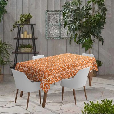 Toalha de Mesa Interna/Externa Impermeável para Pátio, Capa de Mesa Primavera/Verão para Quintal/Churrasco/Piquenique - Vargottam 147,32 Cm × 147,32 Cm – Quadrado Com Furo Para Guarda-Sol / Laranja