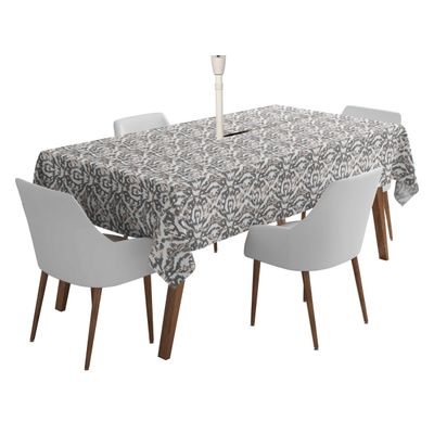 Toalha de Mesa Impermeável para Uso Interno e Externo, Pátio, Primavera/Verão, Mesa de Quintal/Churrascos/Piquenique - Vargottam 147,32 Cm × 147,32 Cm – Quadrado Com Furo Para Guarda-Sol / Cinza