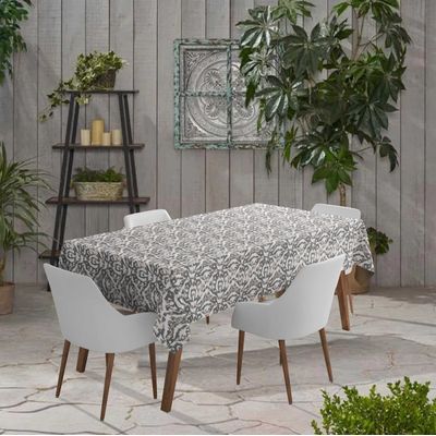 Toalha de Mesa Impermeável para Uso Interno e Externo, Pátio, Primavera/Verão, Mesa de Quintal/Churrascos/Piquenique - Vargottam 147,32 Cm × 147,32 Cm – Quadrado Com Furo Para Guarda-Sol / Cinza